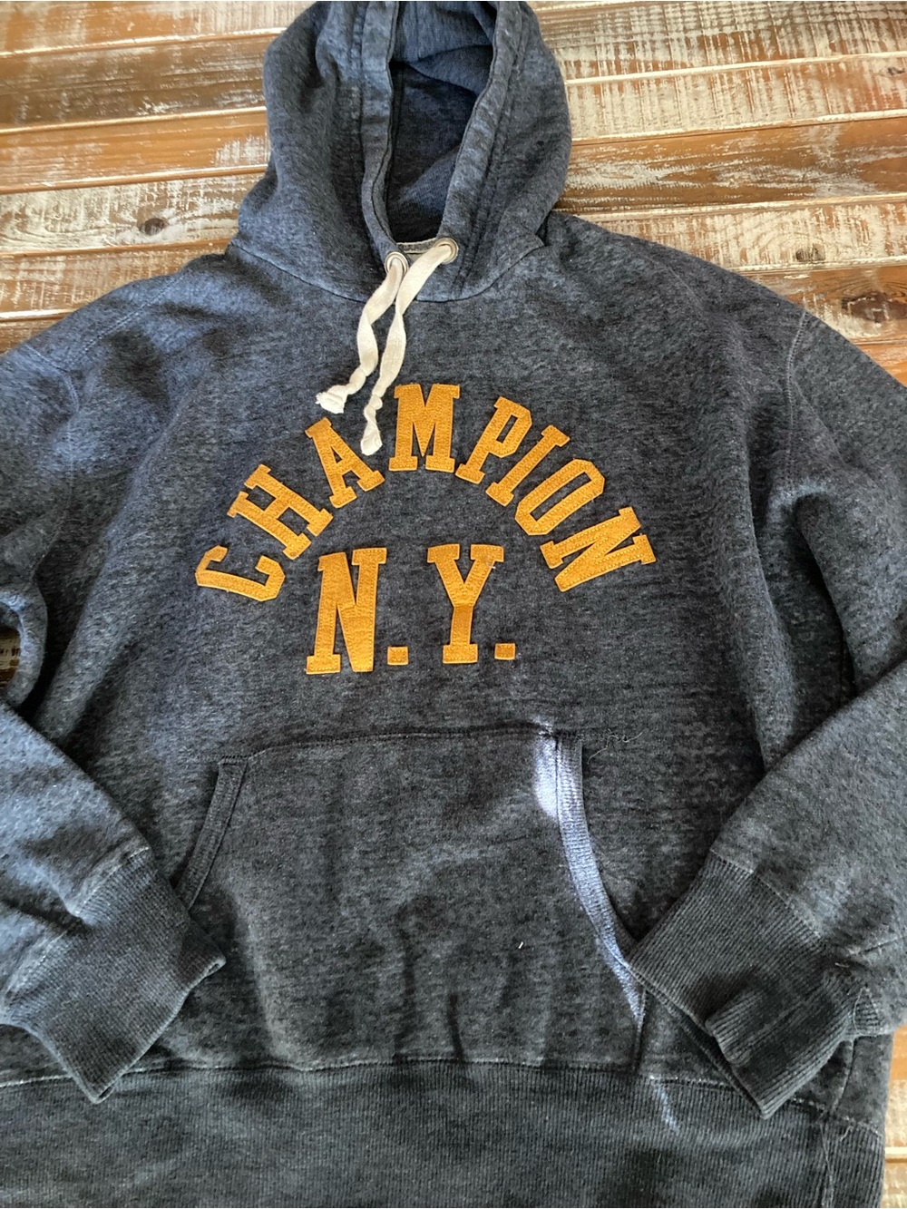 Champion Navy Hoodie with White Drawstrings